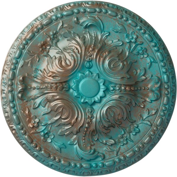 Ekena Millwork Amelia Ceiling Medallion (Fits Canopies up to 2 3/8"), 19 5/8"OD x 3/4"P, Copper Green Patina CM20AMCGS - main